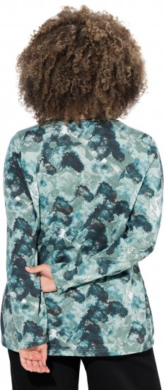 Ulla Popken Abstract Print Long Sleeve Tee Teal Green - Bedruckte T-shirts für herren - 