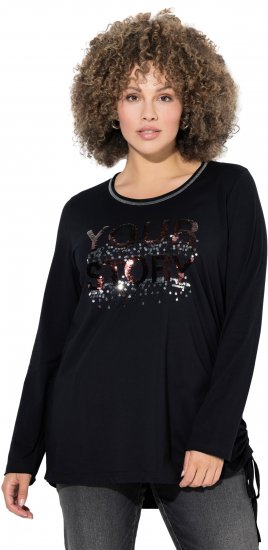 Ulla Popken Your Story Sequined Long Sleeve Tunic Tee Black - Bedruckte T-shirts für herren - Bedruckte Damen-T-Shirts