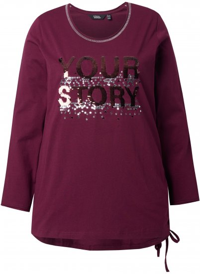 Ulla Popken Your Story Sequined Long Sleeve Tunic Tee Dark Ruby - Bedruckte T-shirts für herren - 