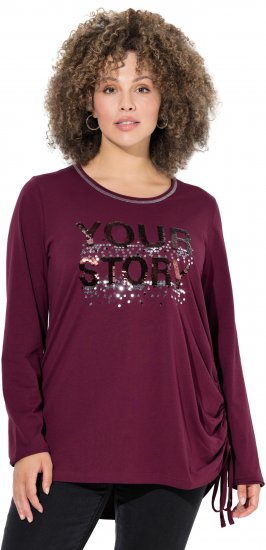 Ulla Popken Your Story Sequined Long Sleeve Tunic Tee Dark Ruby - Bedruckte T-shirts für herren - 