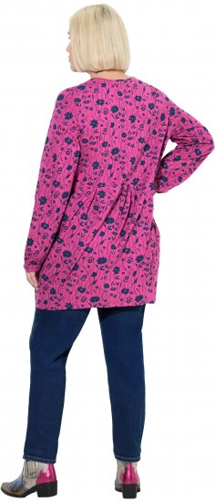 Ulla Popken Pleated Long Sleeve Floral Knit Tunic Summer Berry - Bedruckte T-shirts für herren - 