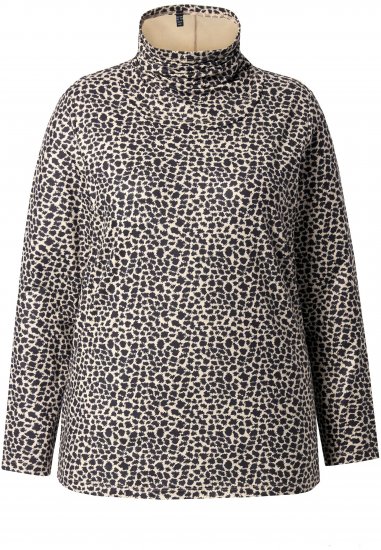 Ulla Popken Leopard Print Long Sleeve Ski Tee Black - Bedruckte T-shirts für herren - 