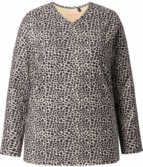 Ulla Popken Leopard Print Long Sleeve Ski Tee Black - Bedruckte T-shirts für herren - 