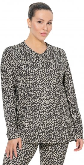 Ulla Popken Leopard Print Long Sleeve Ski Tee Black - Bedruckte T-shirts für herren - 