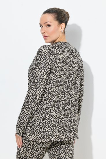 Ulla Popken Leopard Print Long Sleeve Ski Tee Black - Bedruckte T-shirts für herren - 