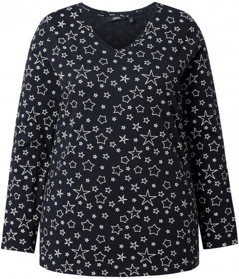Ulla Popken Allover Printed Long Sleeve Tee Black - Bedruckte T-shirts für herren - 