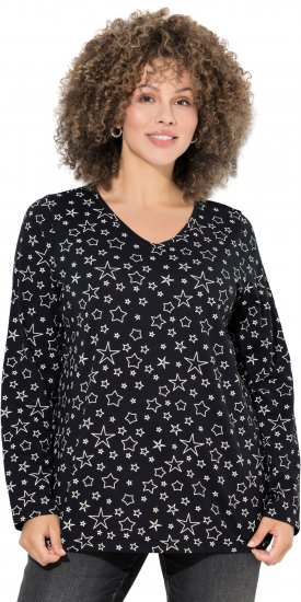 Ulla Popken Allover Printed Long Sleeve Tee Black - Bedruckte T-shirts für herren - 