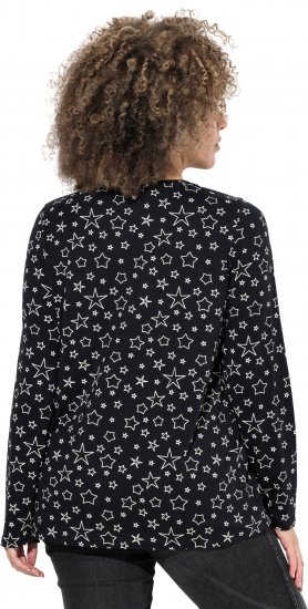 Ulla Popken Allover Printed Long Sleeve Tee Black - Bedruckte T-shirts für herren - 