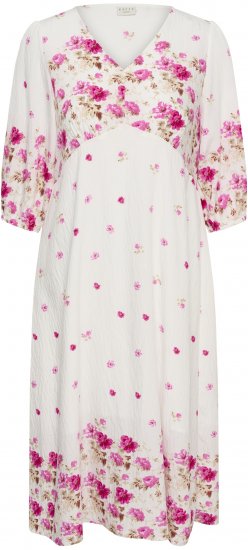 Kaffe Curve Rosa Midi Dress White Rose Border Flower - Kleider - Kleider für alle Größen