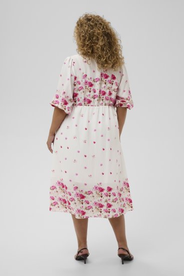 Kaffe Curve Rosa Midi Dress White Rose Border Flower - Kleider - Kleider für alle Größen