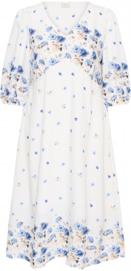 Kaffe Curve Rosa Midi Dress Blue Tones Border Flower - Kleider - 