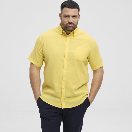North Latitude Shirt Linen Cotton Short Sleeve Yellow - Herrenhemden - Herrenhemden in großen Größen