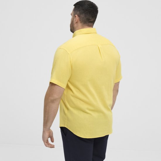 North Latitude Shirt Linen Cotton Short Sleeve Yellow - Herrenhemden - Herrenhemden in großen Größen