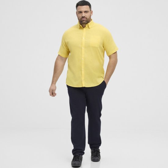 North Latitude Shirt Linen Cotton Short Sleeve Yellow - Herrenhemden - Herrenhemden in großen Größen