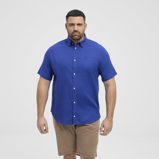 North Latitude Shirt Linen Cotton Short Sleeve Blue - Herrenhemden - Herrenhemden in großen Größen