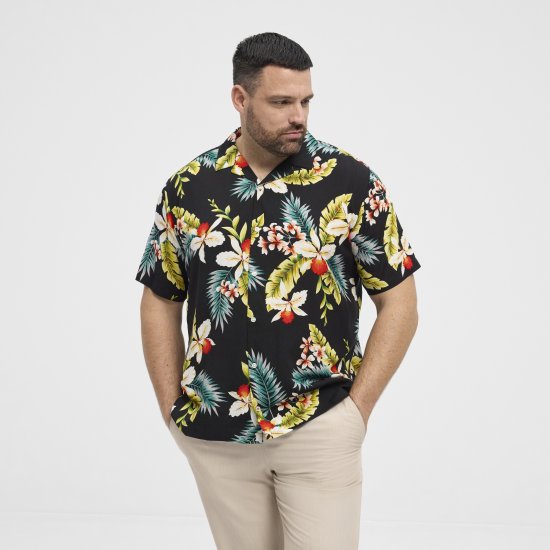 North Latitude Shirt Short Sleeve Printed Allover Black - Herrenhemden - Herrenhemden in großen Größen