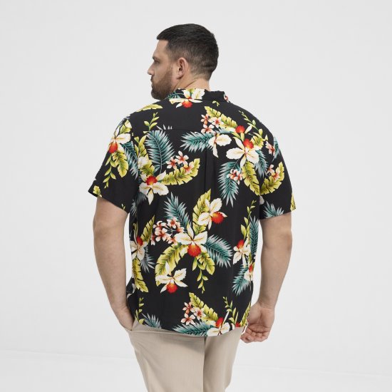 North Latitude Shirt Short Sleeve Printed Allover Black - Herrenhemden - Herrenhemden in großen Größen