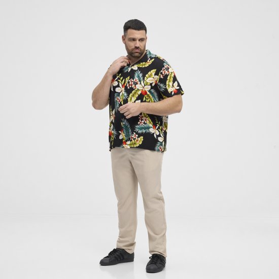 North Latitude Shirt Short Sleeve Printed Allover Black - Herrenhemden - Herrenhemden in großen Größen