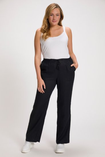 Ulla Popken Drawstring Elastic Waist Mary Fit Linen Pants Black - Jeans & Hosen in Großen Größen – Plus Size Damenmode - Jeans & Hosen, EU 42–70