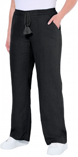 Ulla Popken Drawstring Elastic Waist Mary Fit Linen Pants Black - Jeans & Hosen in Großen Größen – Plus Size Damenmode - Jeans & Hosen, EU 42–70