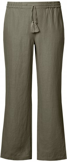 Ulla Popken Drawstring Elastic Waist Mary Fit Linen Pants Loden Green - Jeans & Hosen in Großen Größen – Plus Size Damenmode - 