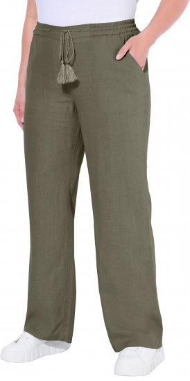 Ulla Popken Drawstring Elastic Waist Mary Fit Linen Pants Loden Green - Jeans & Hosen in Großen Größen – Plus Size Damenmode - 