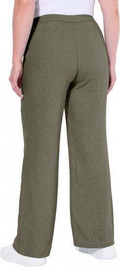 Ulla Popken Drawstring Elastic Waist Mary Fit Linen Pants Loden Green - Jeans & Hosen in Großen Größen – Plus Size Damenmode - 