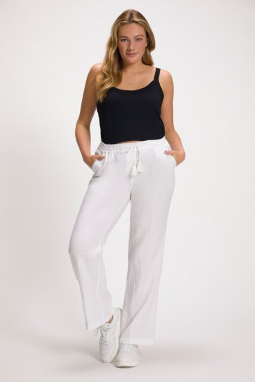 Ulla Popken Drawstring Elastic Waist Mary Fit Linen Pants Snow White - Jeans & Hosen in Großen Größen – Plus Size Damenmode - 
