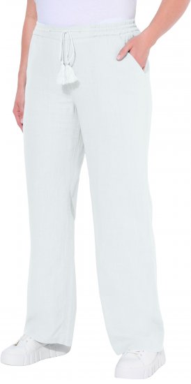 Ulla Popken Drawstring Elastic Waist Mary Fit Linen Pants Snow White - Jeans & Hosen in Großen Größen – Plus Size Damenmode - 