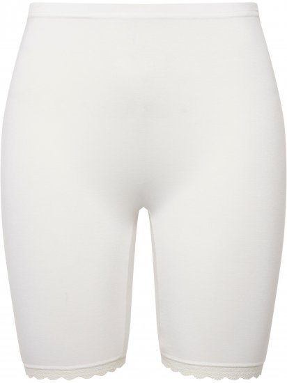 Ulla Popken Lace Hem Stretch Viscose Knit Bicycle Length Lounge Shorts White - Jeans & Hosen in Großen Größen – Plus Size Damenmode - 