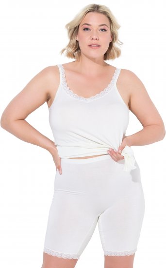 Ulla Popken Lace Hem Stretch Viscose Knit Bicycle Length Lounge Shorts White - Jeans & Hosen in Großen Größen – Plus Size Damenmode - Jeans & Hosen, EU 42–70