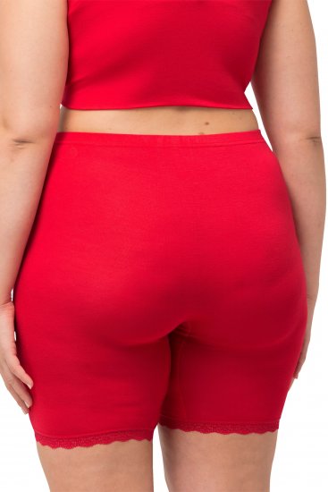 Ulla Popken Lace Hem Stretch Viscose Knit Bicycle Length Lounge Shorts Red - Jeans & Hosen in Großen Größen – Plus Size Damenmode - 