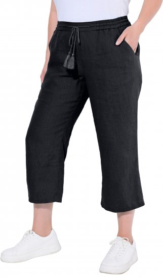 Ulla Popken Cool Linen Elastic Waist Capri Pants Black - Jeans & Hosen in Großen Größen – Plus Size Damenmode - Jeans & Hosen, EU 42–70