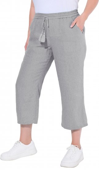 Ulla Popken Cool Linen Elastic Waist Capri Pants Light Grey Melange - Jeans & Hosen in Großen Größen – Plus Size Damenmode - Jeans & Hosen, EU 42–70