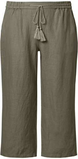 Ulla Popken Cool Linen Elastic Waist Capri Pants Loden Green - Jeans & Hosen in Großen Größen – Plus Size Damenmode - 