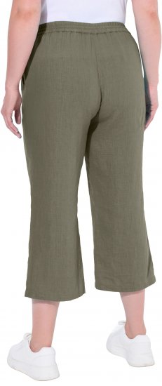 Ulla Popken Cool Linen Elastic Waist Capri Pants Loden Green - Jeans & Hosen in Großen Größen – Plus Size Damenmode - 