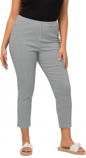 Ulla Popken Check Bengaline Slim Leg Sienna Fit Stretch Crop Pants Black - Jeans & Hosen in Großen Größen – Plus Size Damenmode - 