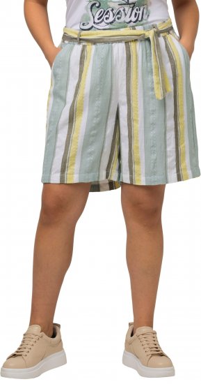 Ulla Popken Striped Wide Leg Elastic Waistband Shorts White - Jeans & Hosen in Großen Größen – Plus Size Damenmode - 
