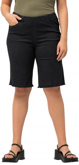 Ulla Popken Frayed Hemline Elastic Waistband Bermuda Shorts Black - Jeans & Hosen in Großen Größen – Plus Size Damenmode - 