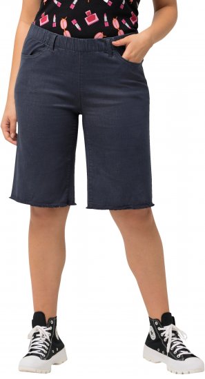 Ulla Popken Frayed Hemline Elastic Waistband Bermuda Shorts Navy - Jeans & Hosen in Großen Größen – Plus Size Damenmode - Jeans & Hosen, EU 42–70