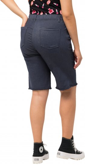 Ulla Popken Frayed Hemline Elastic Waistband Bermuda Shorts Navy - Jeans & Hosen in Großen Größen – Plus Size Damenmode - Jeans & Hosen, EU 42–70