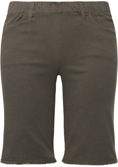 Ulla Popken Frayed Hemline Elastic Waistband Bermuda Shorts Loden Green - Jeans & Hosen in Großen Größen – Plus Size Damenmode - 