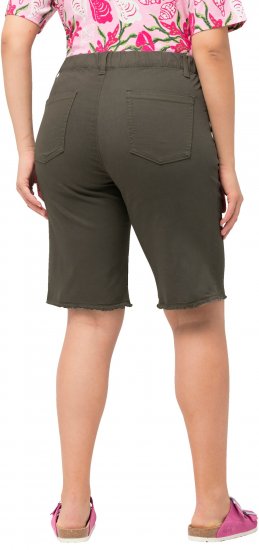 Ulla Popken Frayed Hemline Elastic Waistband Bermuda Shorts Loden Green - Jeans & Hosen in Großen Größen – Plus Size Damenmode - 