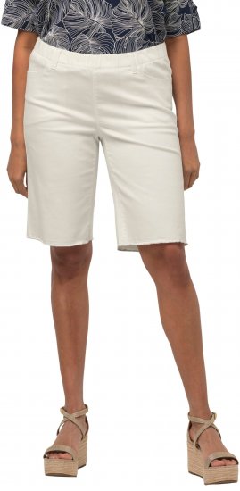 Ulla Popken Frayed Hemline Elastic Waistband Bermuda Shorts White - Jeans & Hosen in Großen Größen – Plus Size Damenmode - 