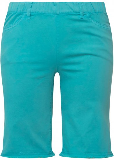 Ulla Popken Frayed Hemline Elastic Waistband Bermuda Shorts Bright Turquoise - Jeans & Hosen in Großen Größen – Plus Size Damenmode - 