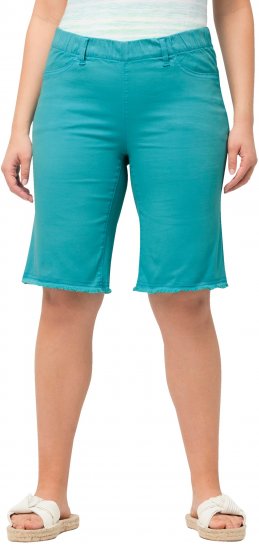 Ulla Popken Frayed Hemline Elastic Waistband Bermuda Shorts Bright Turquoise - Jeans & Hosen in Großen Größen – Plus Size Damenmode - 