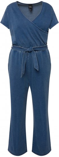 Ulla Popken Wrap Look Short Sleeve Denim Jumpsuit Blue - Jeans & Hosen in Großen Größen – Plus Size Damenmode - 
