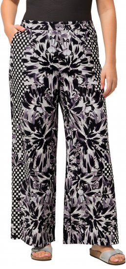 Ulla Popken Checkered Floral Elastic Waist Palazzo Paints Black - Jeans & Hosen in Großen Größen – Plus Size Damenmode - Jeans & Hosen, EU 42–70