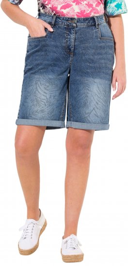 Ulla Popken Palm Print Denim Bermuda Shorts Blue Denim - Jeans & Hosen in Großen Größen – Plus Size Damenmode - 
