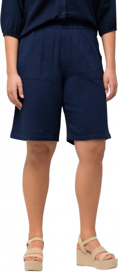 Ulla Popken Muslin Elastic Waist Wide Leg Shorts Blue - Jeans & Hosen in Großen Größen – Plus Size Damenmode - 